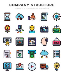 Company Structure Lineal Color icons collection. 25 icon set in a Lineal Color design.