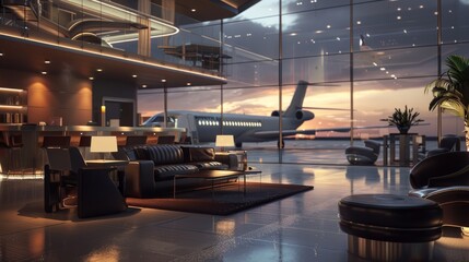 luxury airport lounge hyper realistic 
