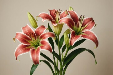 full framed beautiful Stargazer Lily flowers, copy space , studio shot