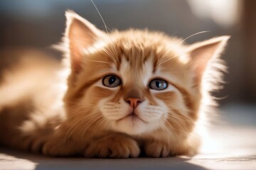 'licks light golden background lies paw looking portrait tongue who kitten camera cute cat british...