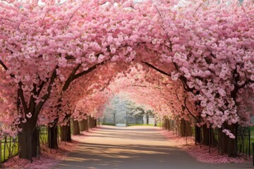 Cherry Blossom Archway: An archway created entirely from cherry blossoms, forming a natural tunnel.