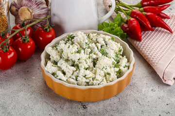 Curd cheese with green herbs