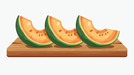 Board with tasty cut melon on white background Vector