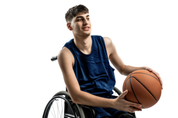 Basketball player in a wheelchair holds a basketball. Handicapped and lifestyles concept.