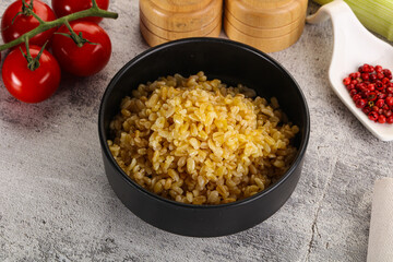 Boiled bulgur wheat in the bowl