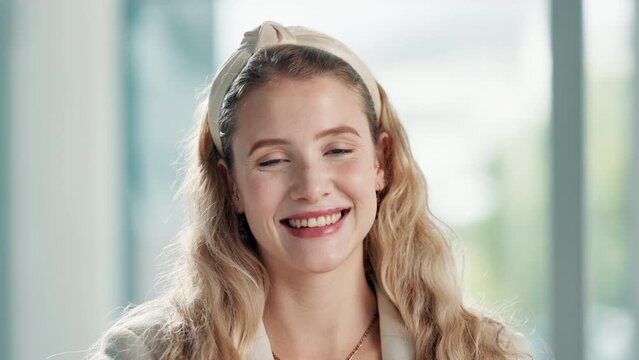 Office, intern or woman in portrait with smile for new opportunity, corporate program and career. Professional, female employee or business internship in London for learning, experience and skills