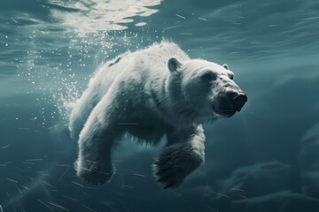 A polar bear diving, hyper realistic