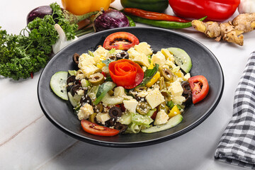Greek salad with feta, tomato and cucumber