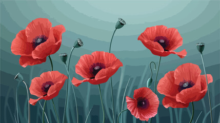 Beautiful red poppy flowers on color background Vector