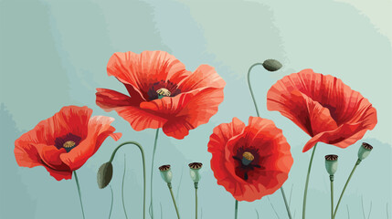 Beautiful red poppy flowers on color background Vector