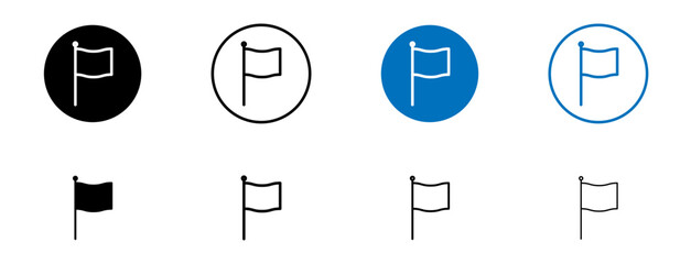 Flag Line Icon Collection. Waving Flag on Pole Sign in black and blue Color.