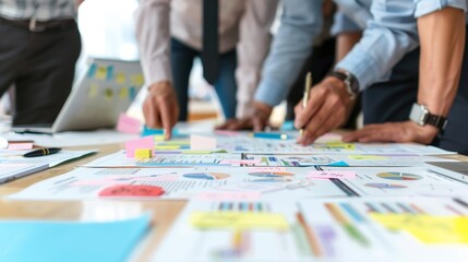 Fototapeta premium With focused attention, people discussing business plan outline objectives and milestones, their meticulous planning laying the foundation for future growth.