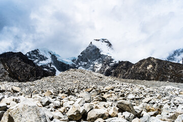 panormaic view of laguna paron in the snow-covered andes in the Huascarán national park in peru