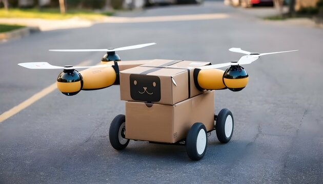 A Cat Shaped Drone Delivering Packages