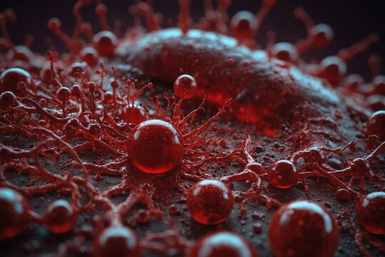 A close up of red blobs with a red background