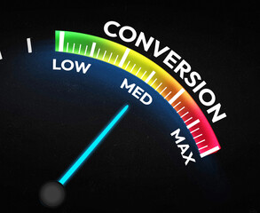 Minimum or medium conversion in business with speedometer style, background. Business measurement concept design