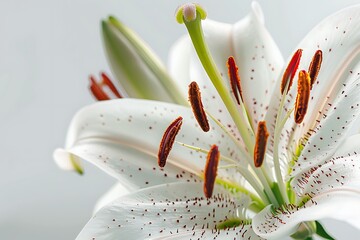 Lily flower on white background. Macro shot .