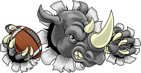Rhino Rhinoceros Football Cartoon Sports Mascot
