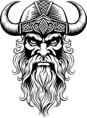 Viking Warrior Man Strong Mascot Face in Helmet