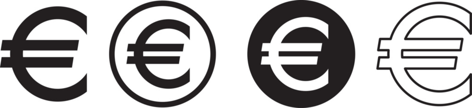 European euro currency or euro symbol flat icon set.