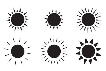 Sun icon set, Sun symbol vector, black suns star icons collection. Summer, sunlight, nature, sky sunset