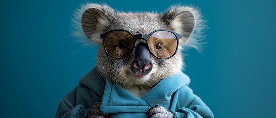 Wombat with sunglasses, blue background