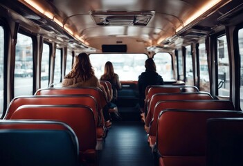 'sitting people back seat bus view public transportation transport automotive travel person passenger young coach couple female woman girl journey lifestyle ride concept'