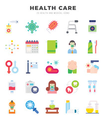 HEALTH CARE elements. Flat web icon set. Simple vector illustration.