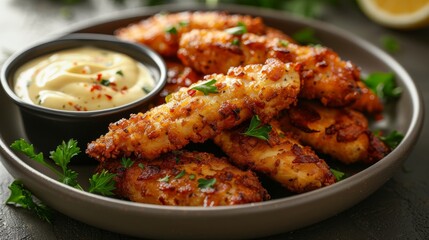 Crispy Keto Bacon-Wrapped Chicken Tenders. Tender chicken wrapped in crispy bacon, served with a creamy dipping sauce, perfect for a low-carb, keto-friendly meal.