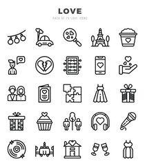 Love icons Pack. Lineal icons set. Love collection set.