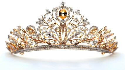 royal luxury jewel golden tiara on white background