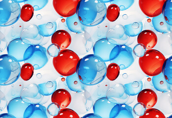 Red and blue soap bubbles on white background. Seamless background, texture, abstract. Template for continuous repetition. High resolution