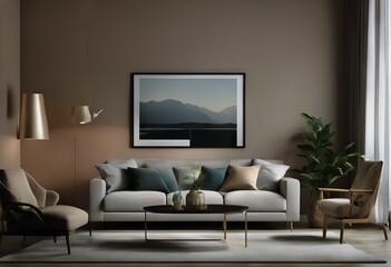 modern interior 3D style close Scandinavian 3D background poster render frame room mock illustration living