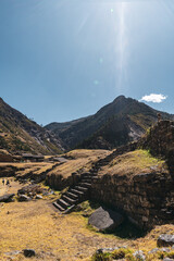 old inca ruins in the andes in the huascarán national park in peru