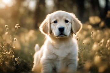 'golden outdoors puppy retriever adorable gold dog animal young white portrait cute nature pet...