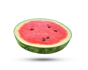 Slice of watermelon falling in the air isolated on transparent background. PNG