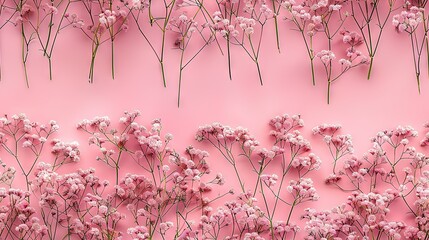   A collection of pink blossoms on a pink backdrop, surrounded by a pink floral border