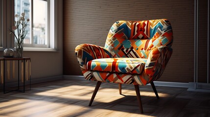 A vibrant accent chair in a bold pattern, adding personality and style to a living room