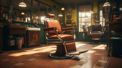 A vintage barber chair in a retro barbershop, evoking nostalgia for classic grooming rituals