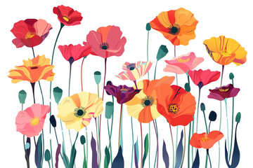 Cartoon poppies in vector style bold and bright transparent background