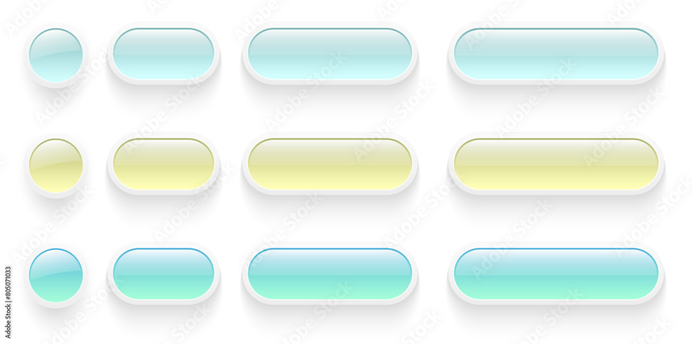 Poster Buttons set  for user interface, simple colored 3D modern design for mobile, web, social media, business. Minimal style UI icons set.
