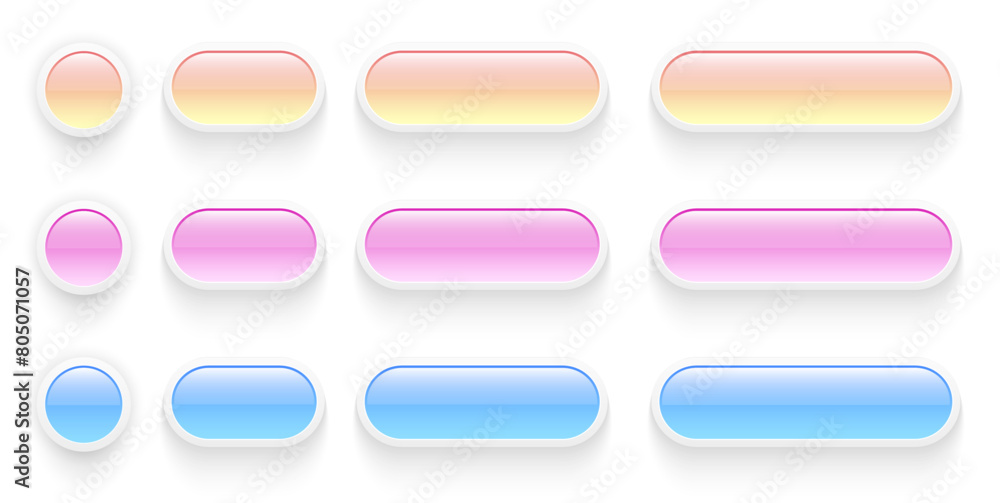 Poster Buttons set for user interface, simple colored 3D modern design for mobile, web, social media, business. Minimal style UI icons set.