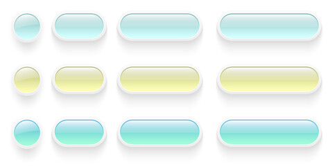 Buttons set  for user interface, simple colored 3D modern design for mobile, web, social media, business. Minimal style UI icons set.