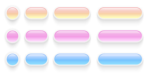 Buttons set for user interface, simple colored 3D modern design for mobile, web, social media, business. Minimal style UI icons set.