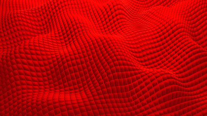 Red mosaic background, 3D waves from square shapes, technology abstract modern backdrop.