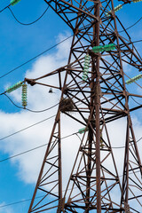 Overhead Power Line, Power Line, High Voltage Overhead Power Line Support, Bird's Nest.