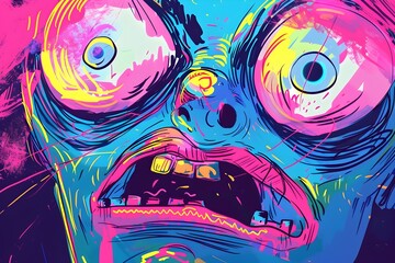 Mischievous and Playful Neon Creature with Vibrant Abstract Expressions