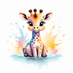 Cute giraffe sitting in water. illustration for your design