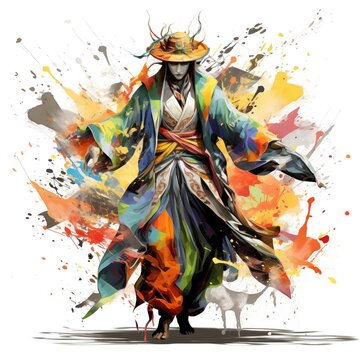 Abstract Colorful Illustration of a Jiangshi on a White Background