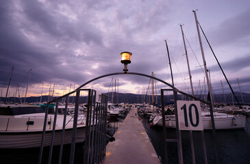 Marina harbour with beautiful white yachts in Split, Croatia.